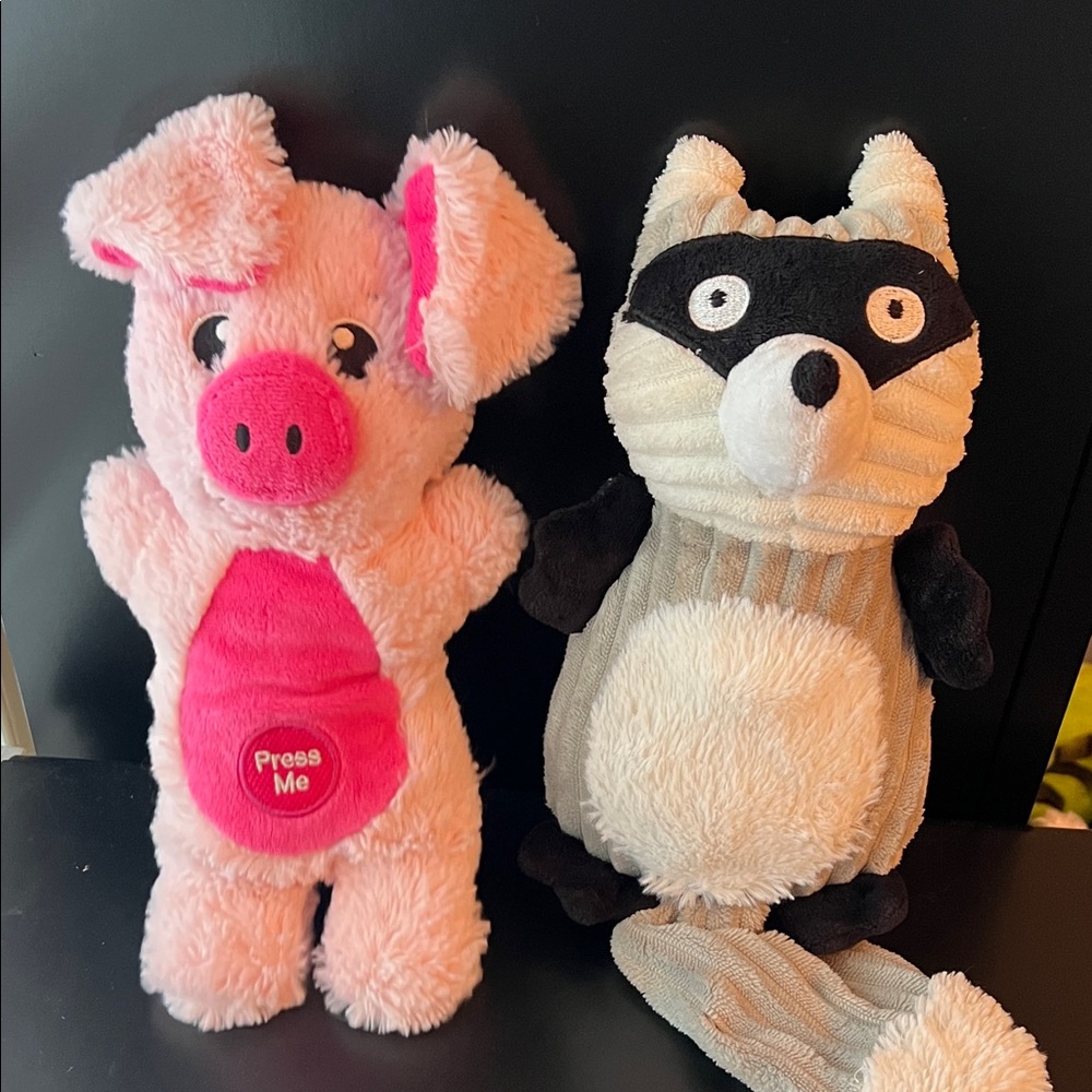 Pink Pig and Gray Raccoon Dog Toys